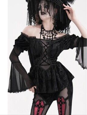 Vampire Freaks, Velvet And Sheer Peplum Top. 2xl